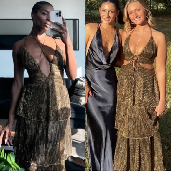 Line + Dot Sonia Gown Maxi Dress in Gold Size Medium - Picture 4 of 8